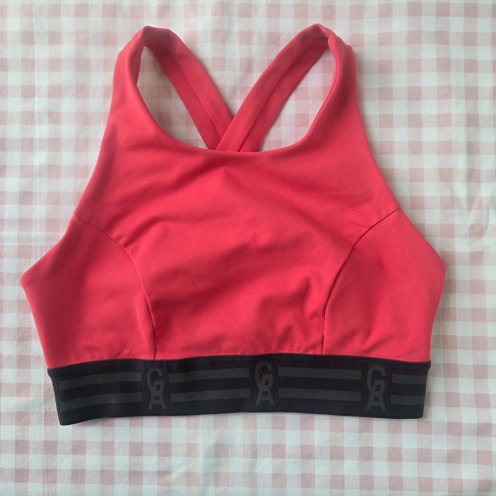 Good American Performance‎ Sports Bra Coral Pink High Neck Cross Back Size 2 M